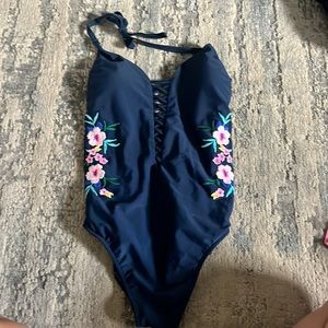 Hollister one piece bathing suit with floral details and open back